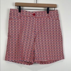 Talbots Women’s 10 Shorts Chino Red White Geometric Patterned Pockets Cotton